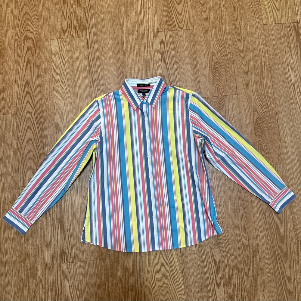 Foxcroft Women's Button Up Shirt Long Sleeve Wrinkle Free Classic Stripe Size 10